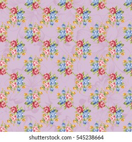 Seamless floral pattern with blue and pink roses Vector Illustration EPS8
