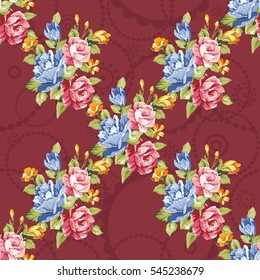 Patrón floral sin fisuras con rosas azules y rosadas Vector Ilustración EPS8
