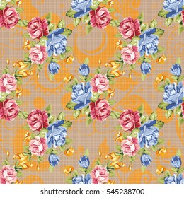 Seamless floral pattern with blue and pink roses Vector Illustration EPS8
