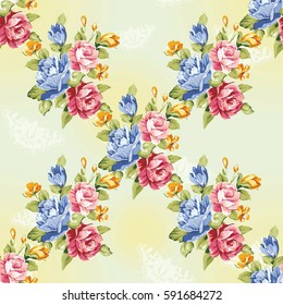 Patrón floral sin fisuras con rosas azules y rosadas Vector Ilustración EPS8