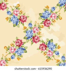 Seamless floral pattern with blue and pink roses Vector Illustration EPS8