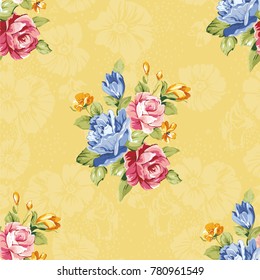 Nahtlose Blumenmuster mit blauen und rosafarbenen Rosen Vektor-Illustration EPS8