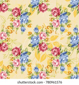 Seamless floral pattern with blue and pink roses Vector Illustration EPS8
