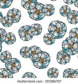Seamless floral pattern with blue poppy flowers 