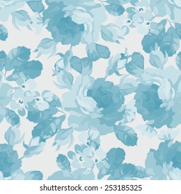 Seamless floral pattern with blue rose,
