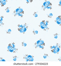 Seamless floral pattern with blue rose