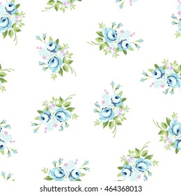 Seamless floral pattern with blue rose