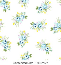 Seamless floral pattern with blue rose
