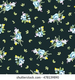 Seamless floral pattern with blue rose