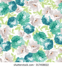 Seamless floral pattern with blue roses