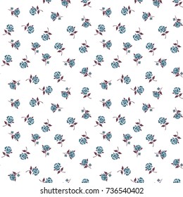 Seamless floral pattern with blue roses on white background. Exotic flower for decoration, fabric, textile, wrapping paper and other decoration design.Vector illustration.