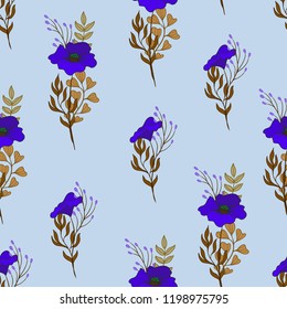 Seamless floral pattern with blue small flowers