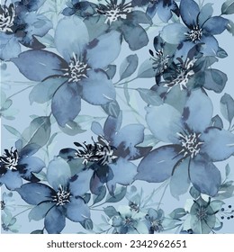 Seamless floral pattern. Blue seamless floral Pattern. seamless blue vintage flower pattern