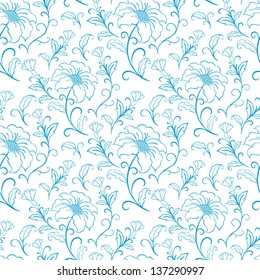 Seamless floral pattern in blue and white , vector