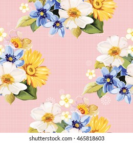 Seamless floral  pattern blue white yellow Vector Illustration EPS8