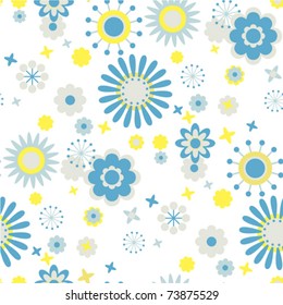 seamless floral pattern blue and yellow flowers at white background