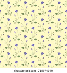 Seamless floral pattern with bluebell wild flowers.