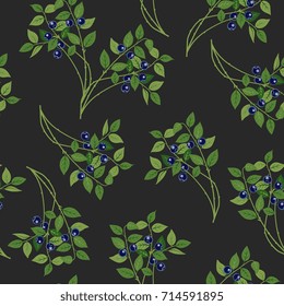 Seamless floral pattern with blueberries.