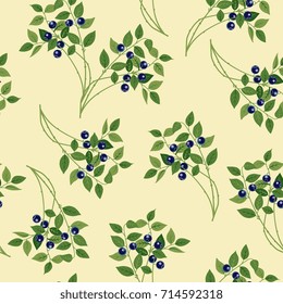 Seamless floral pattern with blueberries.