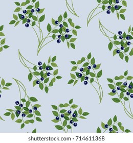 Seamless floral pattern with blueberries.