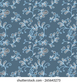 seamless floral pattern with blueberry, vector illustration