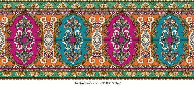 Seamless Floral Pattern Border Design for Textile Print