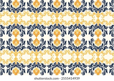 seamless floral pattern with botanical and arabesque motifs, ornamental flower designs, and intricate petal details for modern fashion textiles, creative projects, and decorative fabric applications