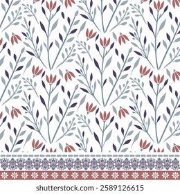 seamless floral pattern with botanical border artwork for invitation and wrapping print designs
