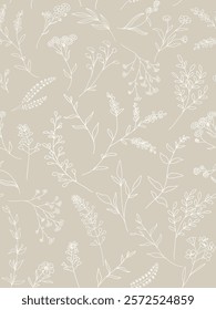 Seamless floral pattern.  Botanical clip art. Wildflowers wreath skethc.Vector  Line drawn leaves and branches.Hand made vector flowers. 