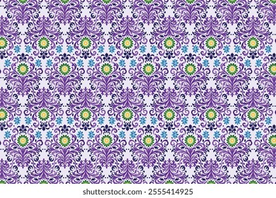 seamless floral pattern with botanical and ornamental motifs, intricate flower details, and decorative elements for textile designs, fashion fabrics, and creative applications