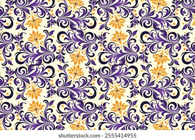 seamless floral pattern with botanical and ornamental motifs, elegant flowers, and decorative elements for fashion textiles, modern fabric designs, and creative projects