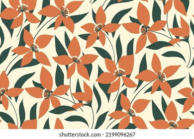 Impresión botánica con diseño gráfico moderno. Composición abstracta con pequeñas plantas ornamentales, flores y hojas sobre un fondo blanco. Vector.