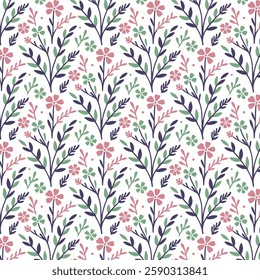 seamless floral pattern with botanical tile inspired details and intricate stems for wrapping and card designs
