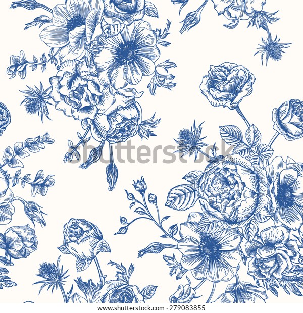 Seamless Floral Pattern Bouquet Blue Flowers Stock Vector (Royalty Free ...