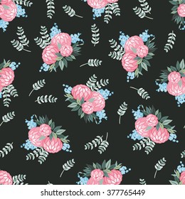 Seamless floral pattern with bouquet of flowers