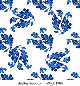 Seamless floral pattern. Bouquet of leaves on a white background.