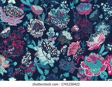 Seamless floral pattern - a bouquet of peonies. Beautiful textile pattern of flowers and leaves.