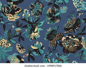 Seamless floral pattern - a bouquet of peonies. Beautiful textile pattern of flowers and leaves.