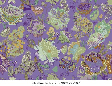 Seamless floral pattern - a bouquet of peonies. Beautiful textile pattern of flowers and leaves.