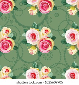 Seamless floral pattern with bouquet of roses Vector Illustration