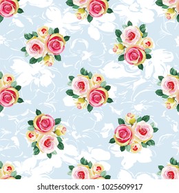 Seamless floral pattern with bouquet of roses Vector Illustration
