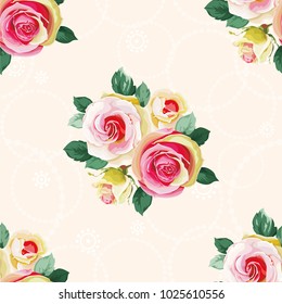 Seamless floral pattern with bouquet of roses Vector Illustration