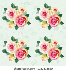 Seamless floral pattern with bouquet of roses Vector Illustration