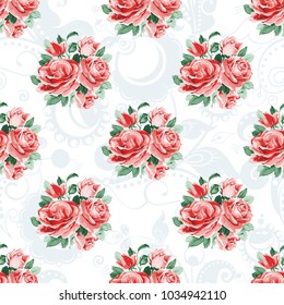 Seamless floral pattern with bouquet of roses Vector Illustration