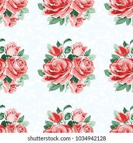 Seamless floral pattern with bouquet of roses Vector Illustration