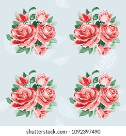 Seamless floral pattern with bouquet of roses Vector Illustration