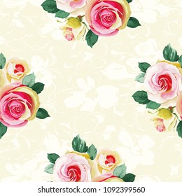 Seamless floral pattern with bouquet of roses Vector Illustration