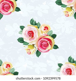 Seamless floral pattern with bouquet of roses Vector Illustration