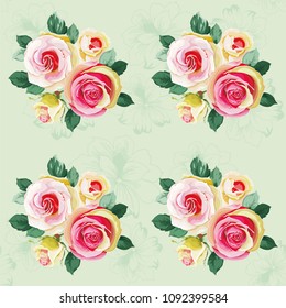 Seamless floral pattern with bouquet of roses Vector Illustration