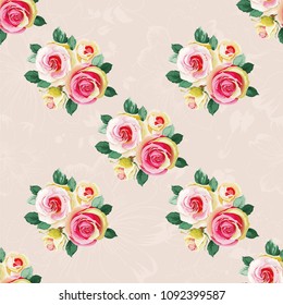 Seamless floral pattern with bouquet of roses Vector Illustration
